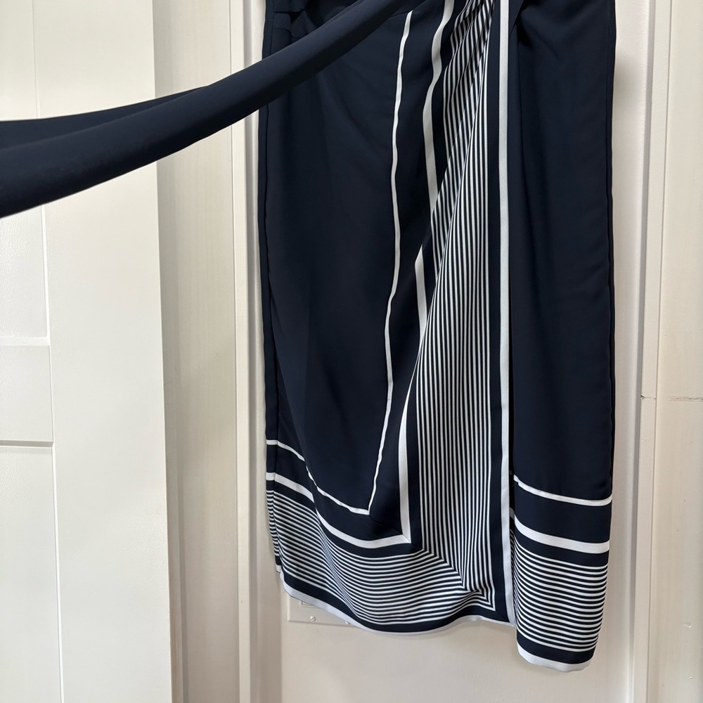 Ann Taylor Navy & White Border Stripe Wrap Sarong Tie Pencil Skirt Size 8 - Picture 4 of 6